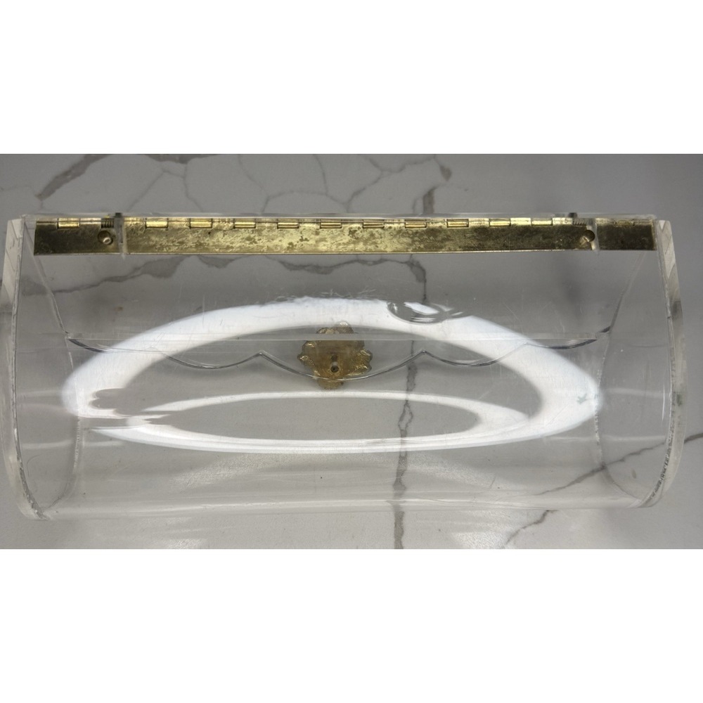Vintage Lucite Acrylic Clutch Hinged Scalloped Edge handbag 1950s clear plastic - Picture 5 of 11
